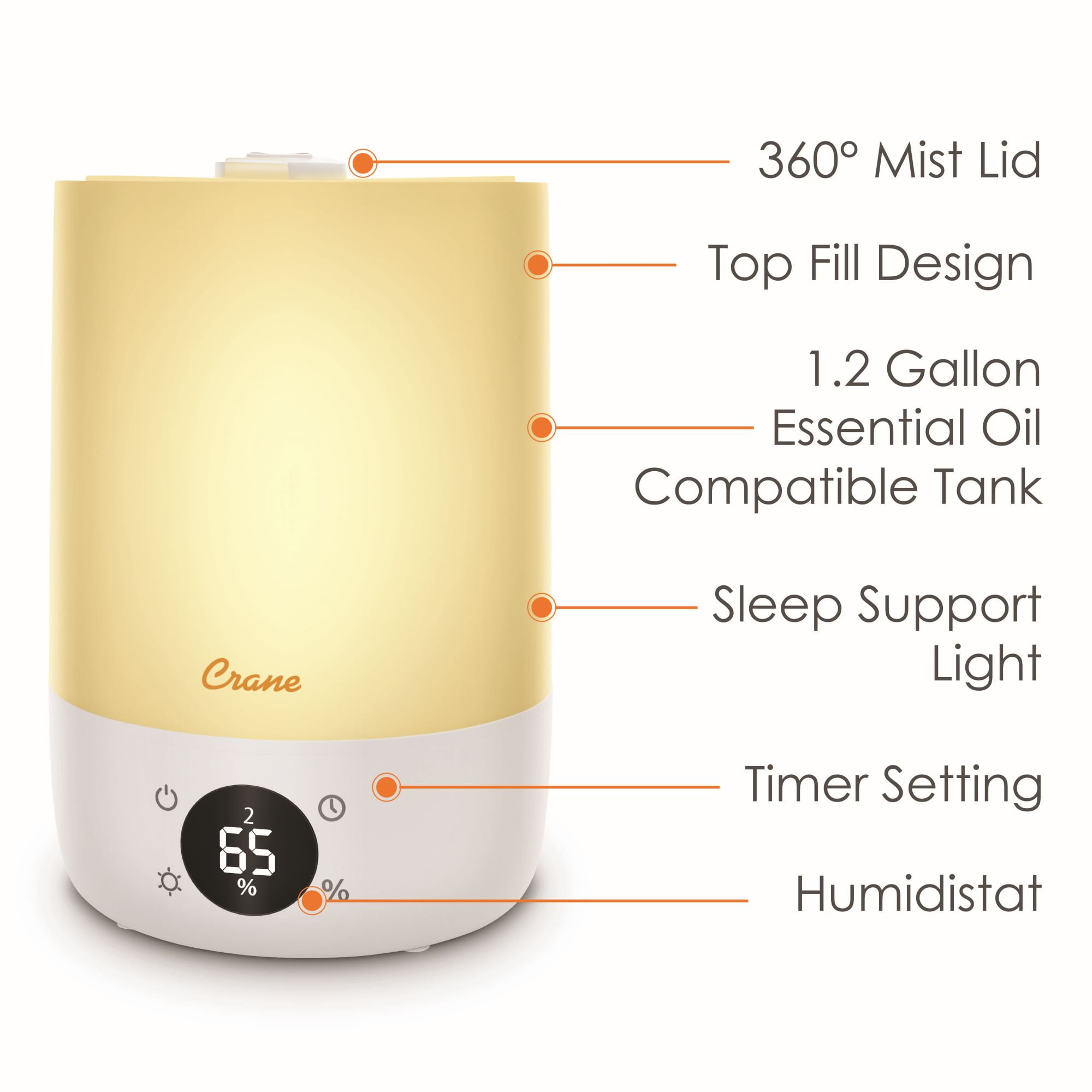 Top Fill Cool Mist Humidifier – 1.2 Gallon with Sleep Support Light & Essential Oil Tray