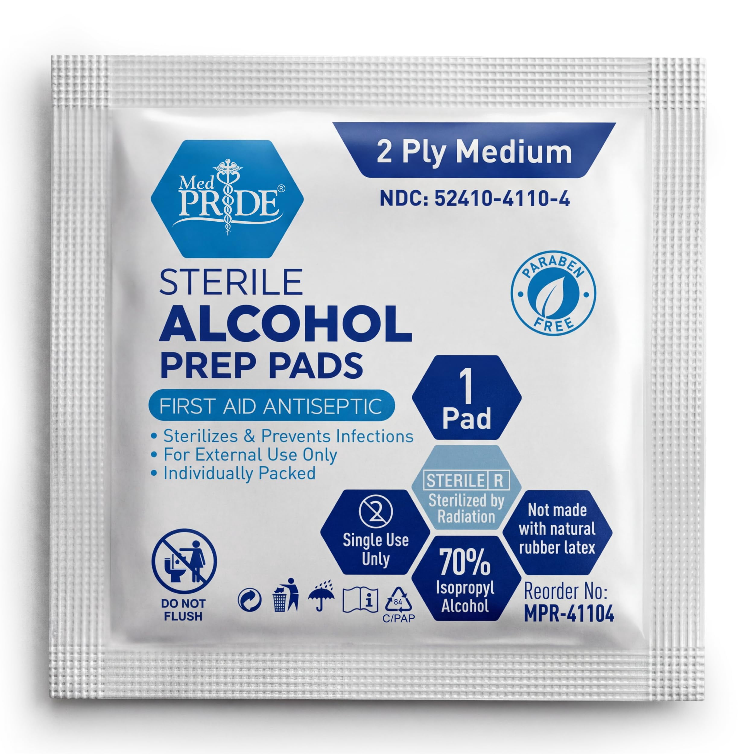 MedPride Medium Alcohol Prep Pads, Sterile 70% Isopropyl Wipes