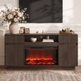thumbnail image 3 of PAPROOS Fireplace TV Stand for 70 Inch TV, 64'' Wide Wood TV Cabinet with 30'' Electric Fireplace, Modern Fluted Entertainment Center TV Console Table for Living Room, Walnut, 3 of 10