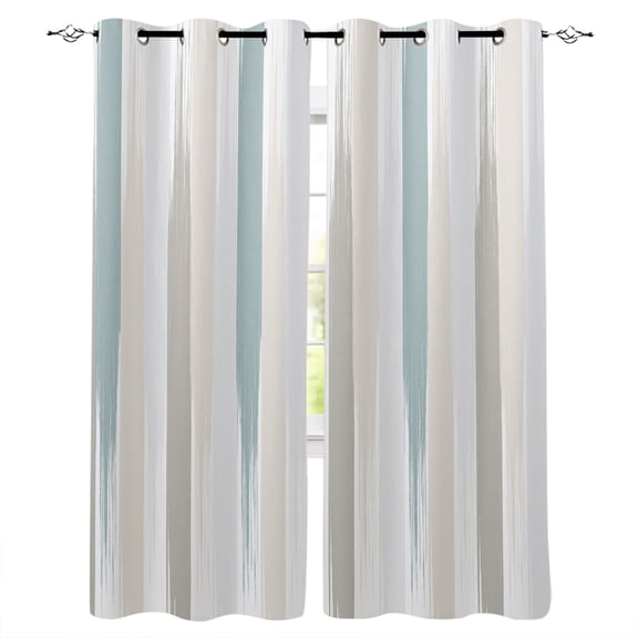Blackout Curtains for Bedroom, Teal Beige Brown Room Darkening Window Drapes for Living Room, Modern Oil Painting Striped Abstract Art Thermal Insulated Grommet Curtains, 42x63 inch, 2 Panels