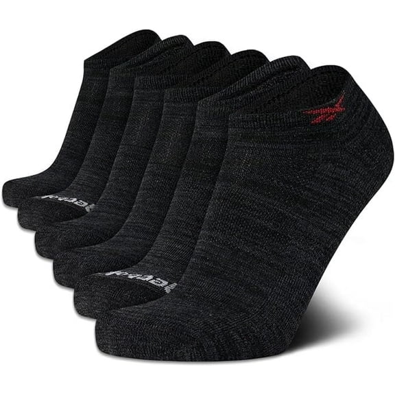 Rebook Mens Socks Low Cut, Grey/Red, 6-12.5, 6 Pack