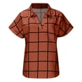 thumbnail image 3 of Womens Summer V Neck Plaid Shirts Short Sleeve Collared Basic T Shirts Tops Loose Comfy Work Casual Blouses with Pockets, 3 of 6