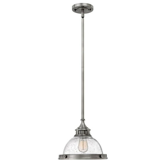 1 Light Small Pendant in Traditional-Industrial Style 11.75 inches Wide By 9 inches High-Polished Antique Nickel Finish Bailey Street Home