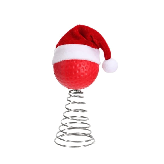 Golf Christmas Tree Topper Ornament – Small Golf Ball Tree Top Decor with Santa Hat – Holiday Xmas Tabletop & Home Display – Perfect Gift for Golfers, Men, Seniors, Players & Teams (Red)