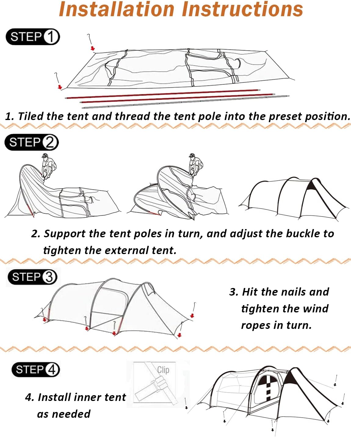Tunnel Tent for Camping, 2WIN2BUY 3-4 Person Camping Tents with2 Rooms Design - Detachable Bedroom & Vestibule with Footprint, Easy Setup for Outdoor