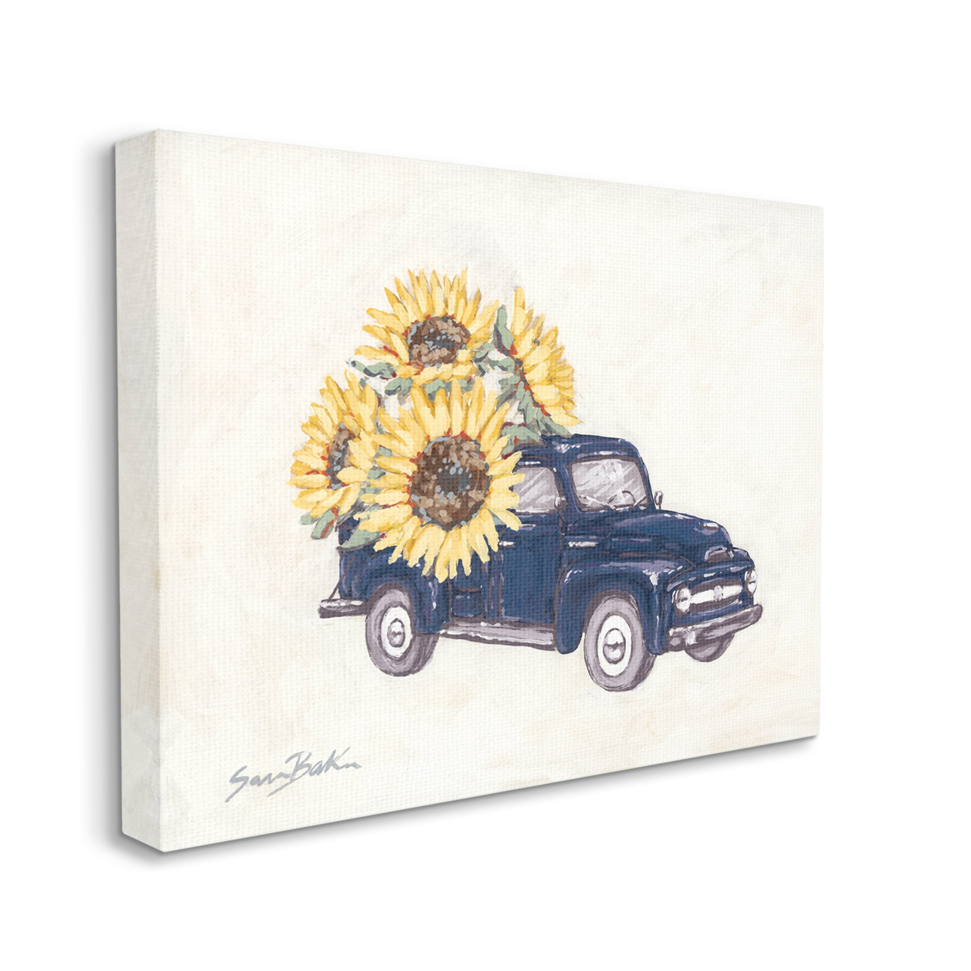 Stupell Industries Country Truck with Sunflowers Botanical & Floral Painting Gallery Wrapped Canvas Print Wall Art, 30 x 24