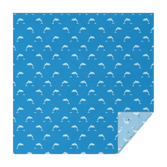 70x70 Inch Square Tablecloth, Thick & Durable, Washable, Fits Square or Round Table, Party, Wedding, Buffet,Dolphin Silhouette Blue Pattern