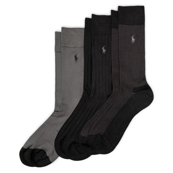 POLO RALPH LAUREN Super Soft Birdseye Dress Crew Socks - 3 Pair Pack - Signature Embroidered Pony & Heel-toe Reinforcement, Black, 12-17
