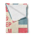 thumbnail image 2 of Keep Calm Soft Flannel Fleece Throw Blanket, Carry on Text Against the British Flag Aged Look Graphic, Cozy Plush for Indoor and Outdoor Use, 70" x 90", Peach Dark Coral Blue, by Ambesonne, 2 of 5