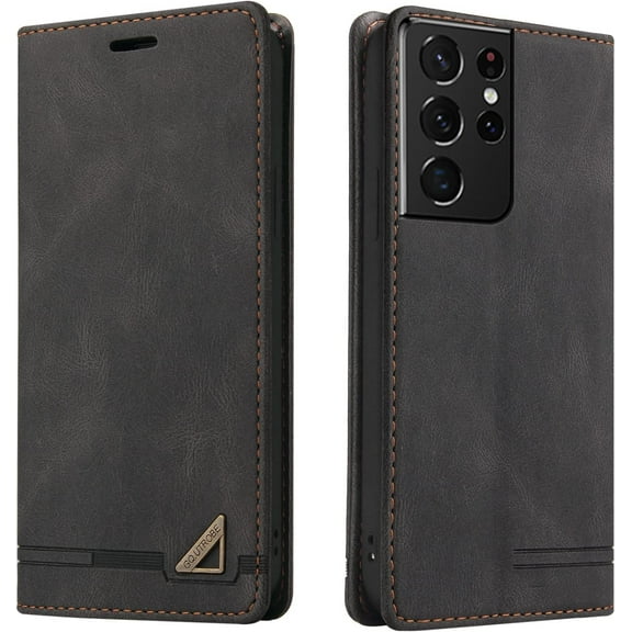 Luxury Business Comfortable PU TPU Phone case with Card Holder for Samsung Galaxy S23 S22 S21 S20 Ultra Plus FE Bracket Function Anti-Shock Protective Cover(Black,S23 Ultra)