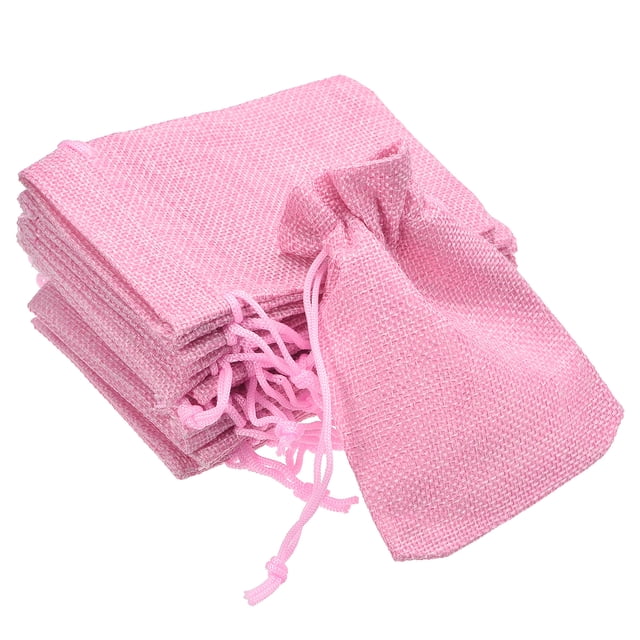 Unique Bargains Linen Burlap Bags with Drawstring for Gifts,DIY Craft Pink 9 x 12cm 12pack