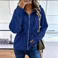 thumbnail image 4 of Women's Zip Up Sweatshirt Jacket Adjustable Drawstring Waist Long Sleeve Hoodie with Pockets Soft Lightweight Fall Casual Outerwear Blue, 4 of 5