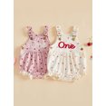 thumbnail image 3 of Loicainy Infant Baby Girl 1st Birthday Overall Romper 6 12 18 Months Letter Embroidery Sleeveless Bodysuit, 3 of 9