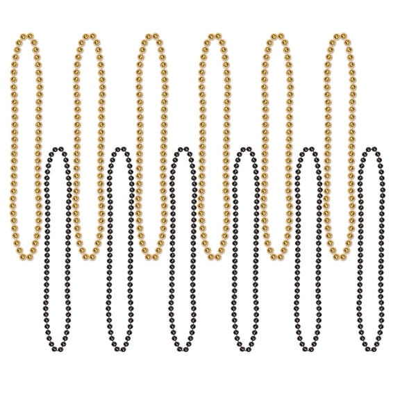 144 Pack Beistle Party Bead Necklaces - Small Round black/gold