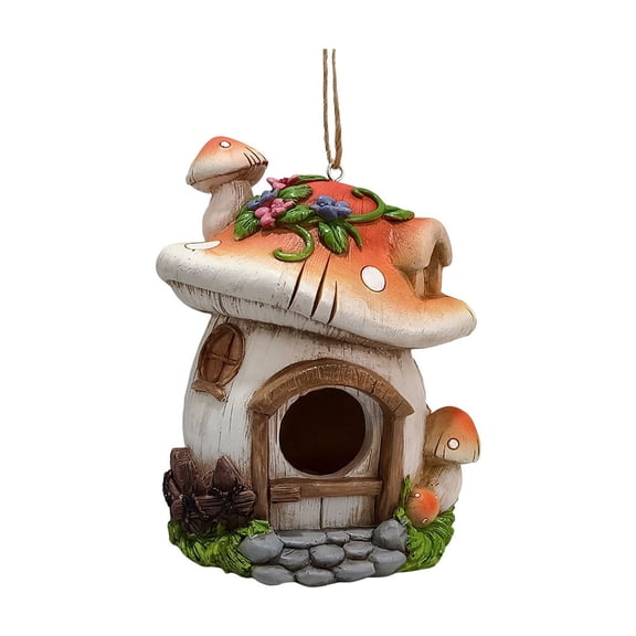 Bird Houses For Outside Hanging , Hand-Painted, Waterproof Resin, Mushroom Shaped Decorative Birdhouses, For Outdoor Patio Yard Garden Decor