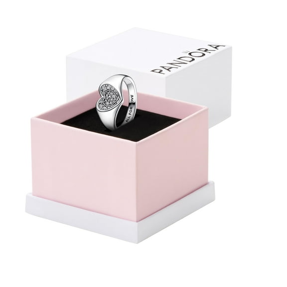 Pandora Radiant Heart Pavé Signet Ring, Size 48, With Gift Box
