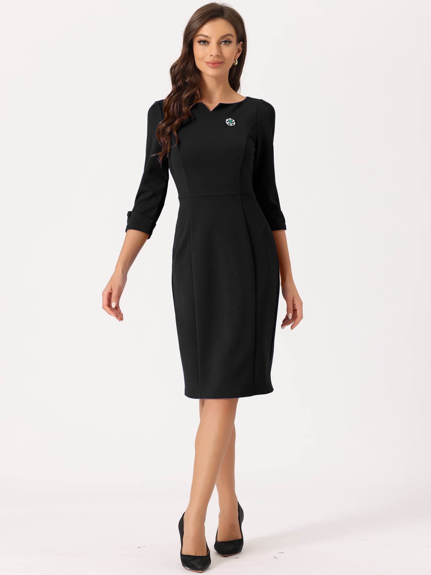 DARING DIVA Sweetheart Neck Slim Fit Work Midi Dress L Black