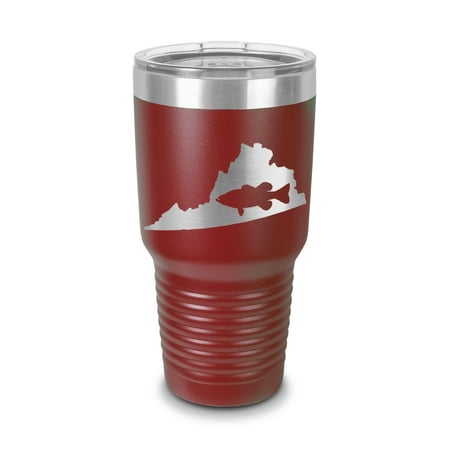 

Virginia Bass Tumbler 30 oz - Laser Engraved w/ Clear Lid - Stainless Steel - Vacuum Insulated - Double Walled - Travel Mug - state shaped largemouth fishing fish va - Maroon