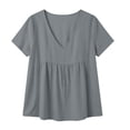 thumbnail image 3 of Dpjklzsn Women's Short-Sleeve V-Neck Babydoll Blouse, Cotton Blend, Empire Seam, 3 of 7