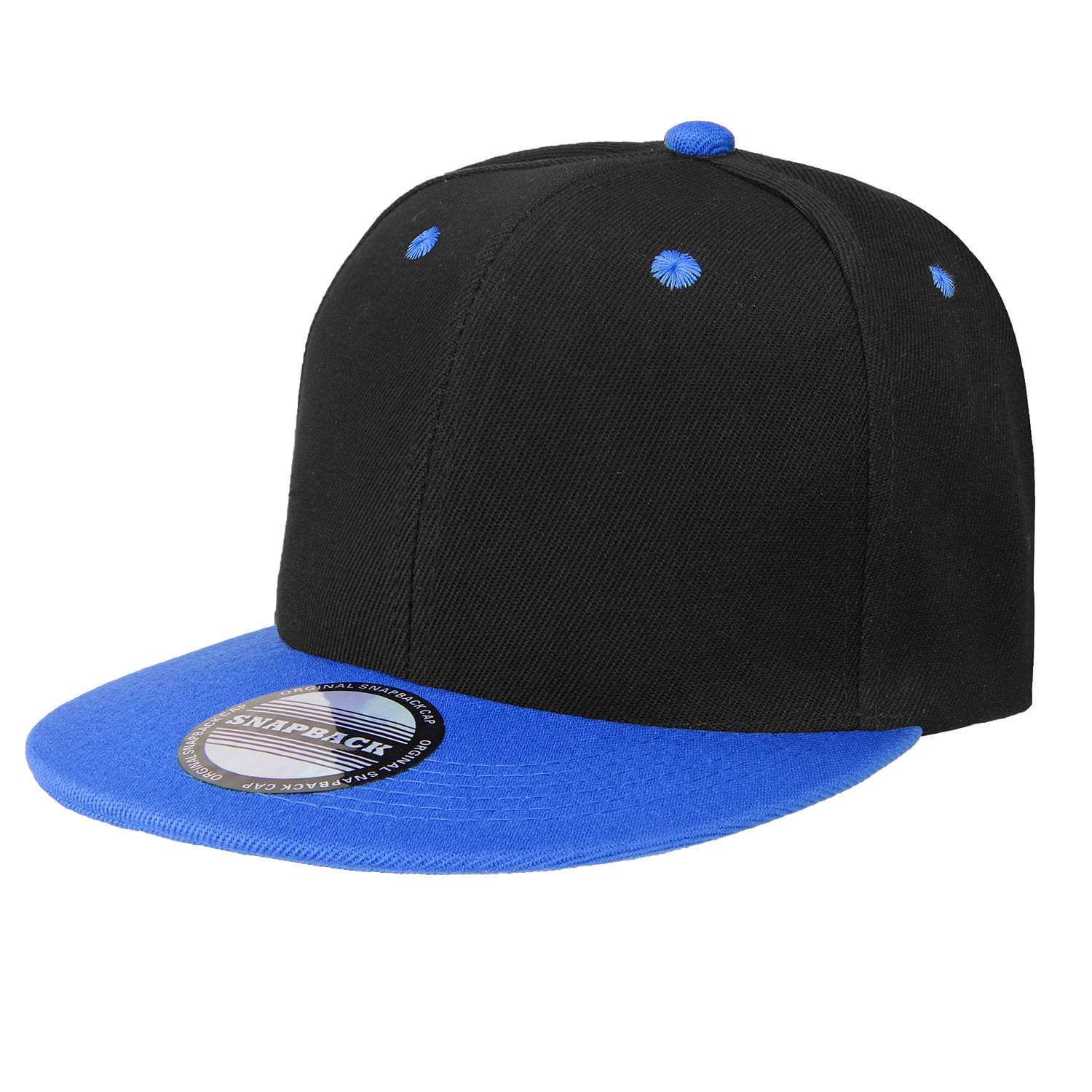 Falari Wholesale 12 Pack Snapback Hat Cap Hip Hop Style Flat Bill Blank Solid Color Adjustable Size Black/Royal