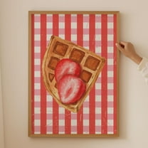 Strawberry Waffle Print, Vintage Kitchen Wall Art, Retro Breakfast Poster, Cafe Decor, Gingham Food Cottagecore Art Wall Art, Modern Wall Decor, 8x12 UNFRAMED