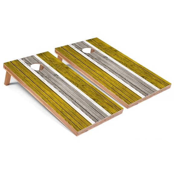 Skip's Garage | Yellow Striped Cornhole Boards | Includes (2) Boards, (8) Bags & Optional Accessories