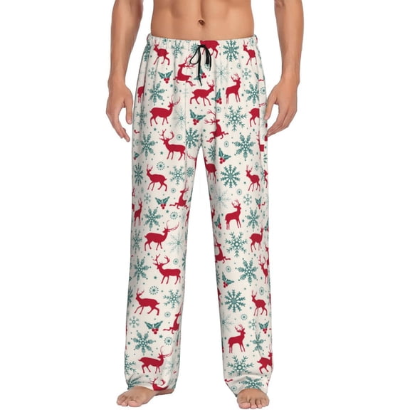 Hirioo Vintage Christmas Reindeer for Women's PJ Pajama Pants Sleep Pants Women's Home Trousers with Pockets,S-3XL-Small