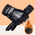 thumbnail image 3 of Naierhg 1 Pair Gloves Windproof Full Finger Plush Lining Faux Leather Waterproof Anti Skid Gloves Black, 3 of 7