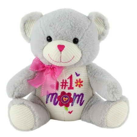 Way To Celebrate Mother’s Day Plush Embroidered Bear, Grey