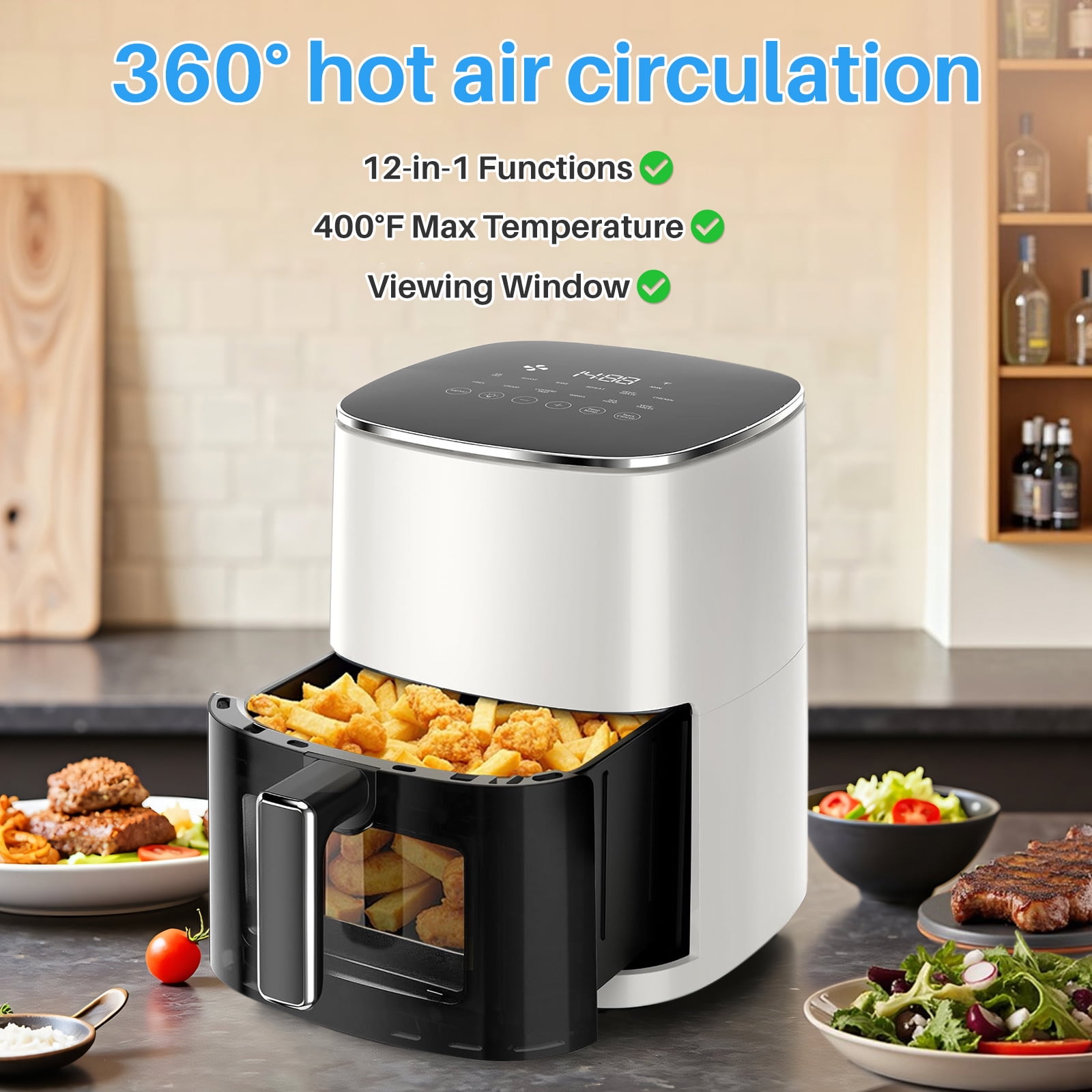 6 Qt Air Fryer, Sliver 12-in-1 Functions Air Fryer, Automatic Shutoff, Built-in Timer, Basket, Oil, Frying 400°F Max