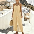 thumbnail image 4 of VBVC Women's Striped Sleeveless Jumpsuit , Spaghetti Strap Wide Leg Romper For Women , Ladies' Casual Loose One Piece Outfit with Pockets,Yellow,S-2XL, 4 of 7