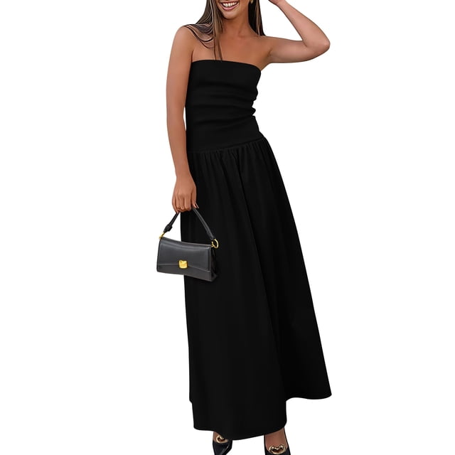 Vestido largo PRETTYGARDEN para mujer, verano 2025, sin tirantes y bolsillos