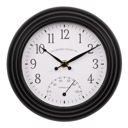 La Crosse Clock 8 inch Colby Indoor/Outdoor Analog Quartz Wall Clock with Temperature, 433-3020B