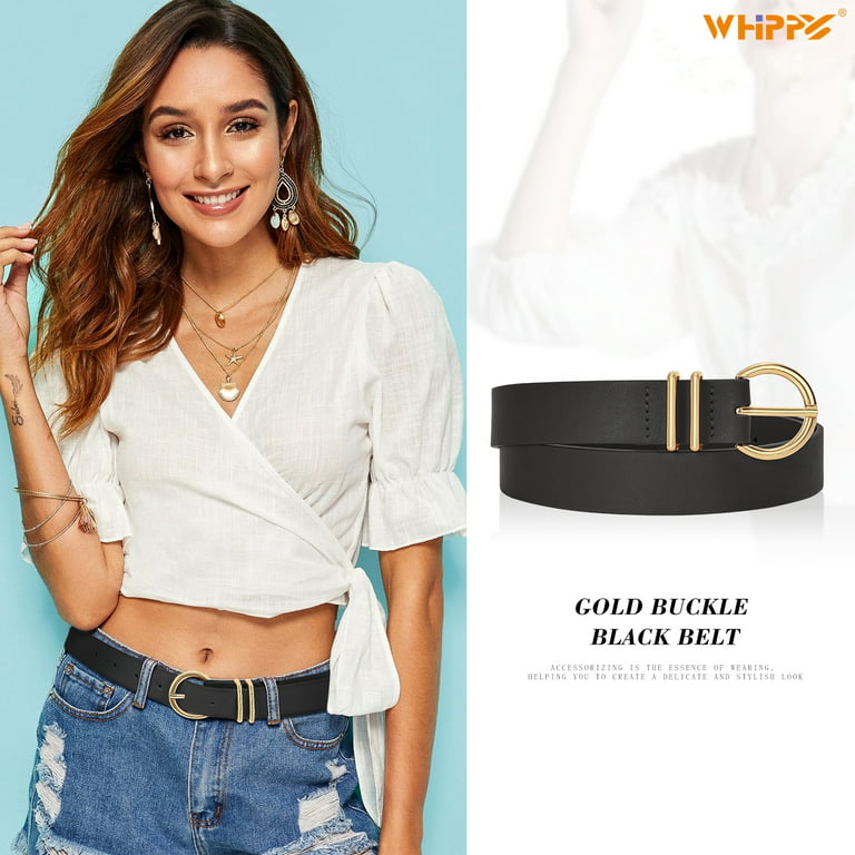 WHIPPY Women's Leather Belt Gold Buckle Plus Size Waist Belts for Jeans  Dress