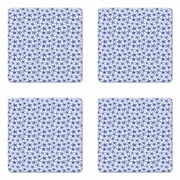 Nautical Coaster Set of 4, Various Types of Sea Starfishes on Pastel Toned Stripes Underwater Art, Square Hardboard Gloss Coasters, Standard Size, White Indigo Ceil Blue, by Ambesonne