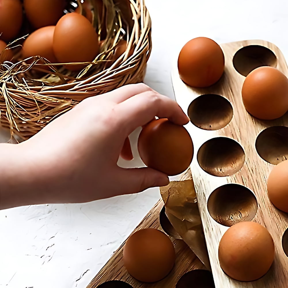 Wooden Egg Storage Rack Egg Tray Case Holder Deviled Egg Platter for Fridge