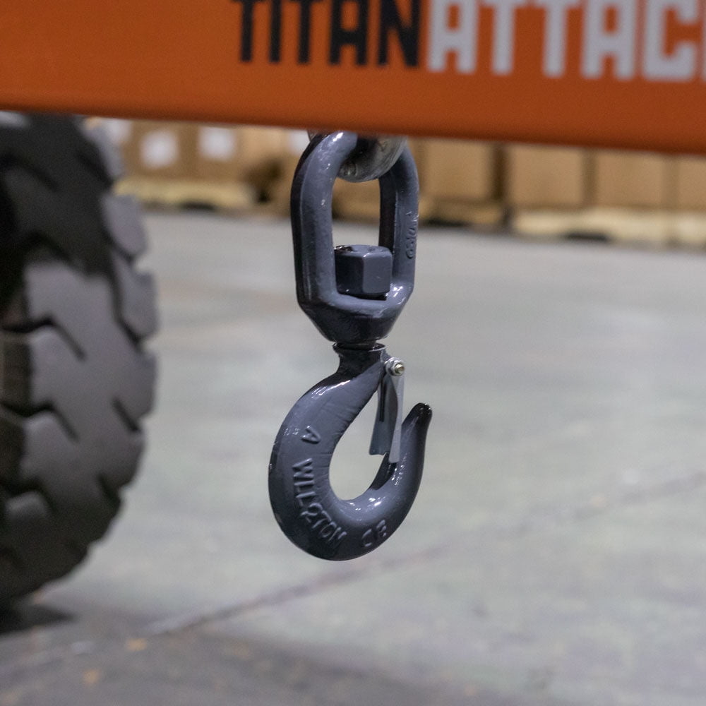 Titan Attachments Fork Mounted Towing Jib with 4,400 LB Lifting Hook Capacity, Hoist Jib Mobile Crane, Heavy Duty Rugged Red Hook, 2" Hitch Ball 3,500 LB Towing Capacity, Warehouse, Factory, Farm