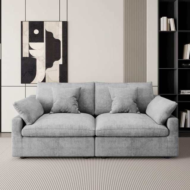 The Magic Home Canapé Sectionnel Modulaire en Lin, Gris Pâle