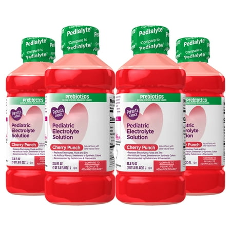 Parent's Choice Pediatric Electrolyte Solution, Cherry Punch, for Kids and Adults, 1 Liter, 4 Count