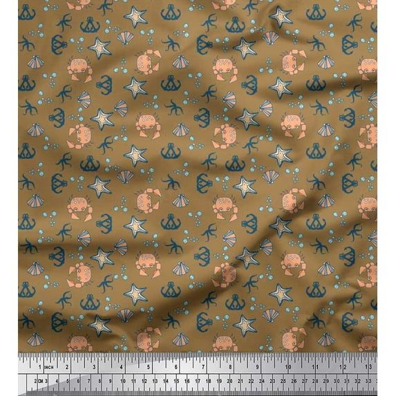 Soimoi Cotton Jersey Fabric Anchor Hook,Crab & Starfish Ocean Print Fabric by Yard 58 Inch Wide