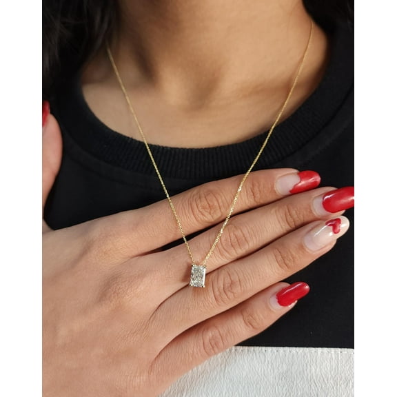 1 Ct Radiant Cut Lab-Created Diamond Pendant Necklace Solitaire 14K Yellow Gold Plated