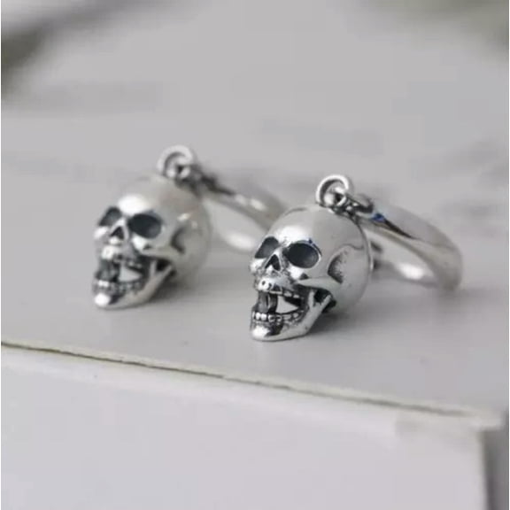 QQTDFG 925 Sterling Silver Skull Biker Men Women Huggie Hoop Earrings A1579-pair-1 pair
