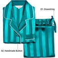 thumbnail image 2 of Womens Silk Satin Pajamas Set Sleepwear Loungewear,Green Striped, 2 of 5