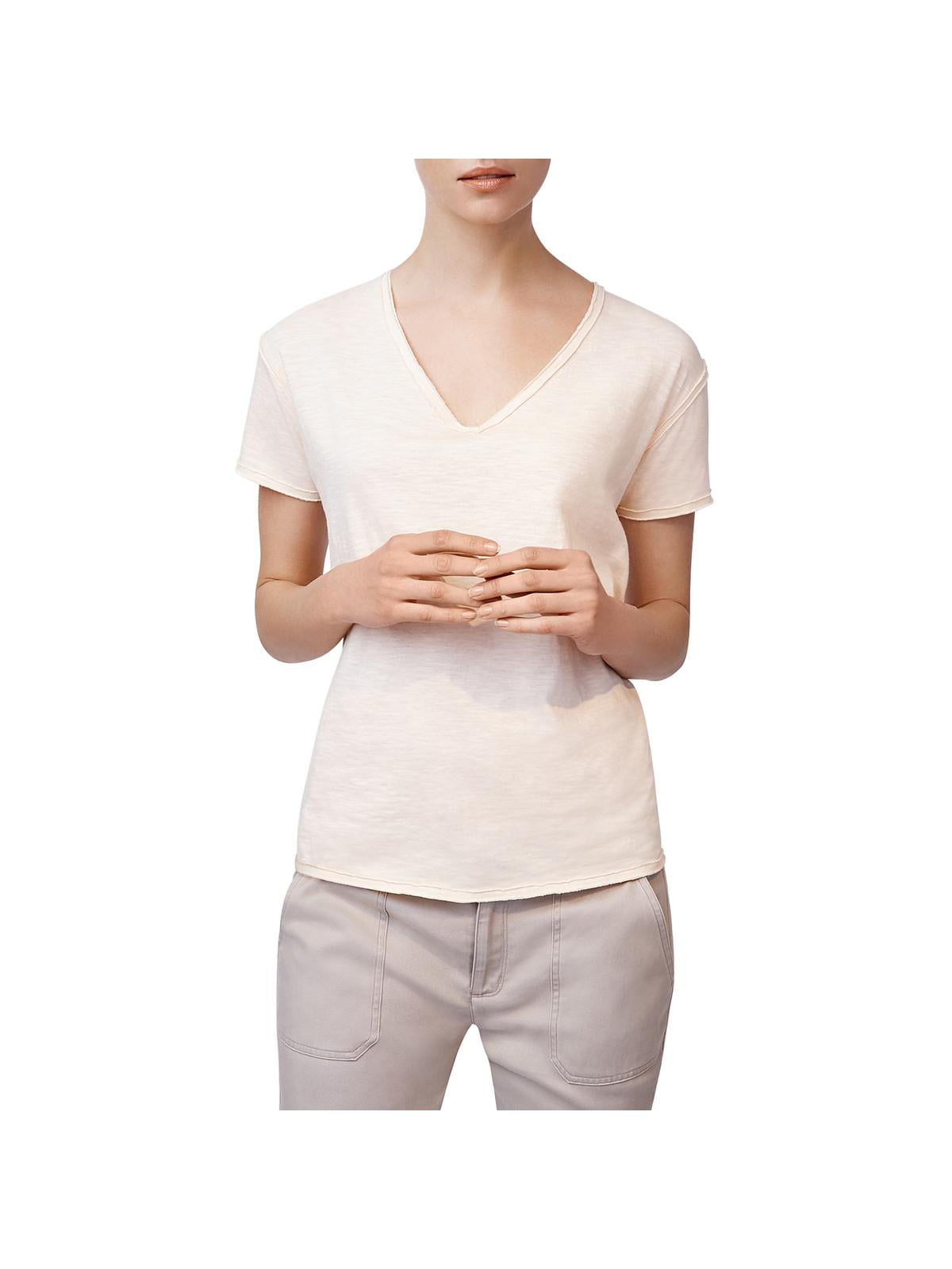 Womens Cotton V-Neck T-Shirt Ivory M 