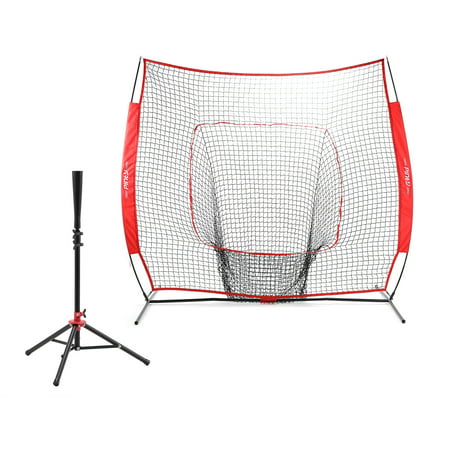 Pinty Portable Baseball Softball Batting Tee Steel Frame with 7'x7' Practice (Best Baseball Practice Tee)