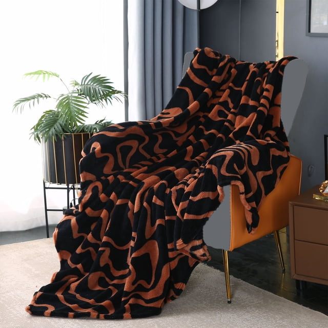 Fiudx Manta de Terciopelo a Rayas, Suave y Cómoda, Diseño Moderno y Duradero, Transpirable para Todas Las Estaciones, Ideal para Una Siesta En El Sofá, Fácil de Mantener, Tamaño 70 X 100 Cm.