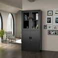 thumbnail image 3 of STANI Metal Cabinet with Lock, Tall Office Storage Cabinet with Glass Door, Lockable Black Steel Cabinet with 2 Adjustable Shelves for Home, Clinic, Pantry, Basement, 3 of 7