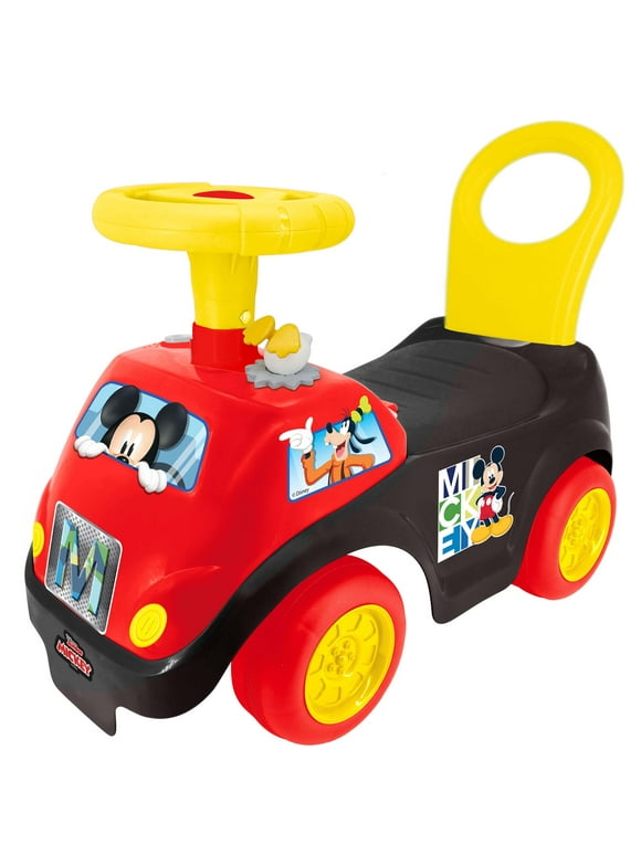Kiddieland Disney Lights 'N' Sounds Ride-On: Mickey Mouse Kids Interactive Push Toy Car, Foot To Floor, Toddlers, Ages 12-36 Months