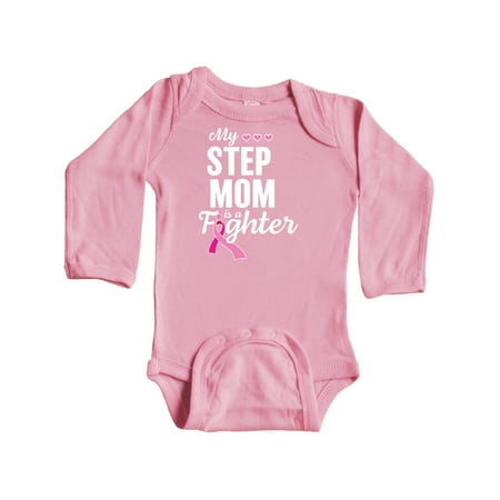 

Inktastic Breast Cancer Awareness My Step Mom is a Fighter Gift Baby Boy or Baby Girl Long Sleeve Bodysuit