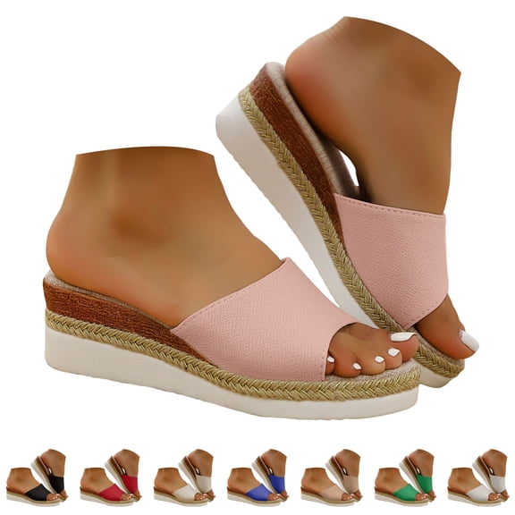 Dakaela Slip on Wedge Sandals for Women Open Toe Platform Slides Espadrilles 2.16 Inch Comfortable Dressy Beach Summer Mules Shoes Black 6